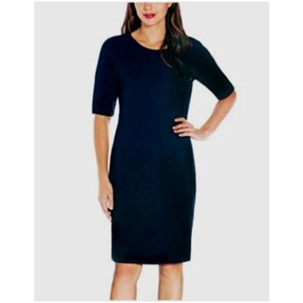 Mario Serrani Italy Women’s Textured Knit Shift Dress Navy Size Medium